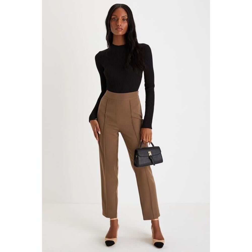 Lulus Confidently Stylish Brown Pressed Seam Slim Leg Pants - Size M